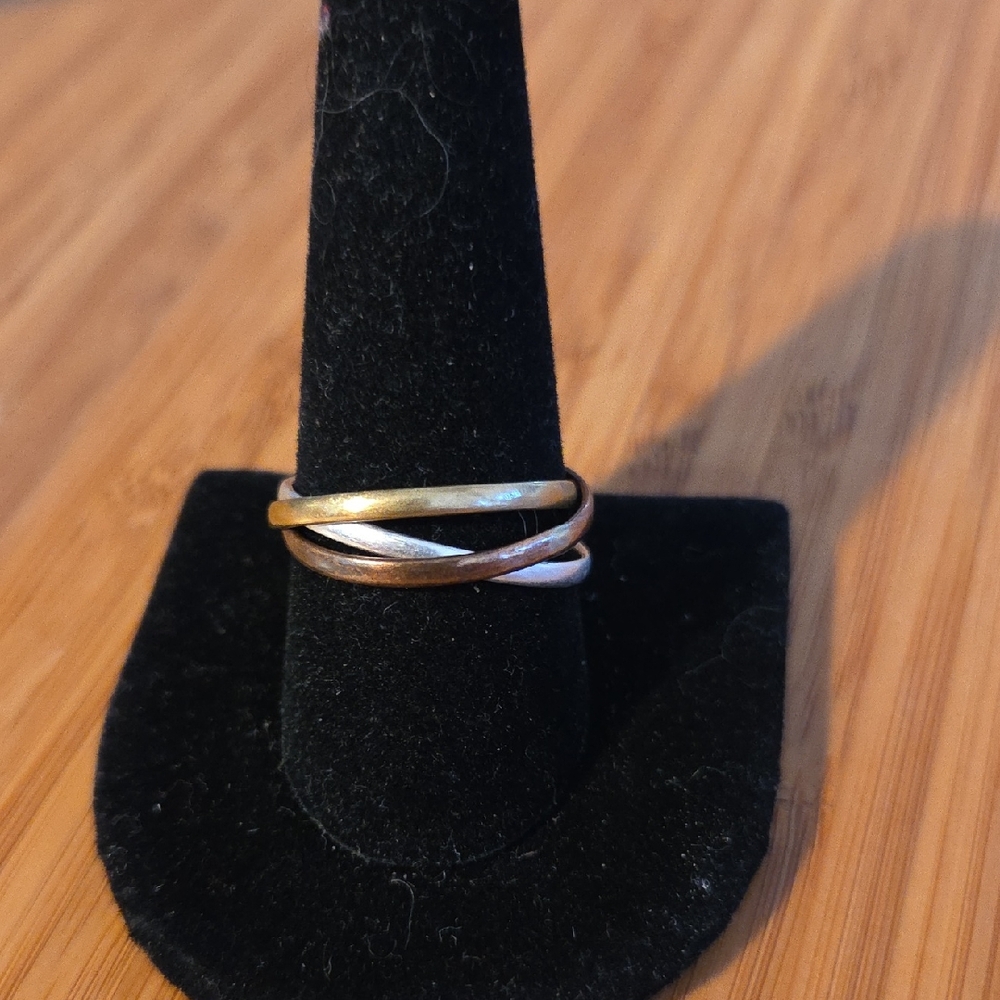 Classic Trio, Three Intertwined Brass Copper and Silver Ring 10